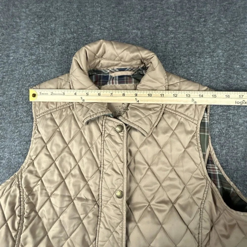 LL BEAN Quilted Barn Vest Women's Size M Beige Full Zip Insulated Plaid Lined - Picture 9 of 11